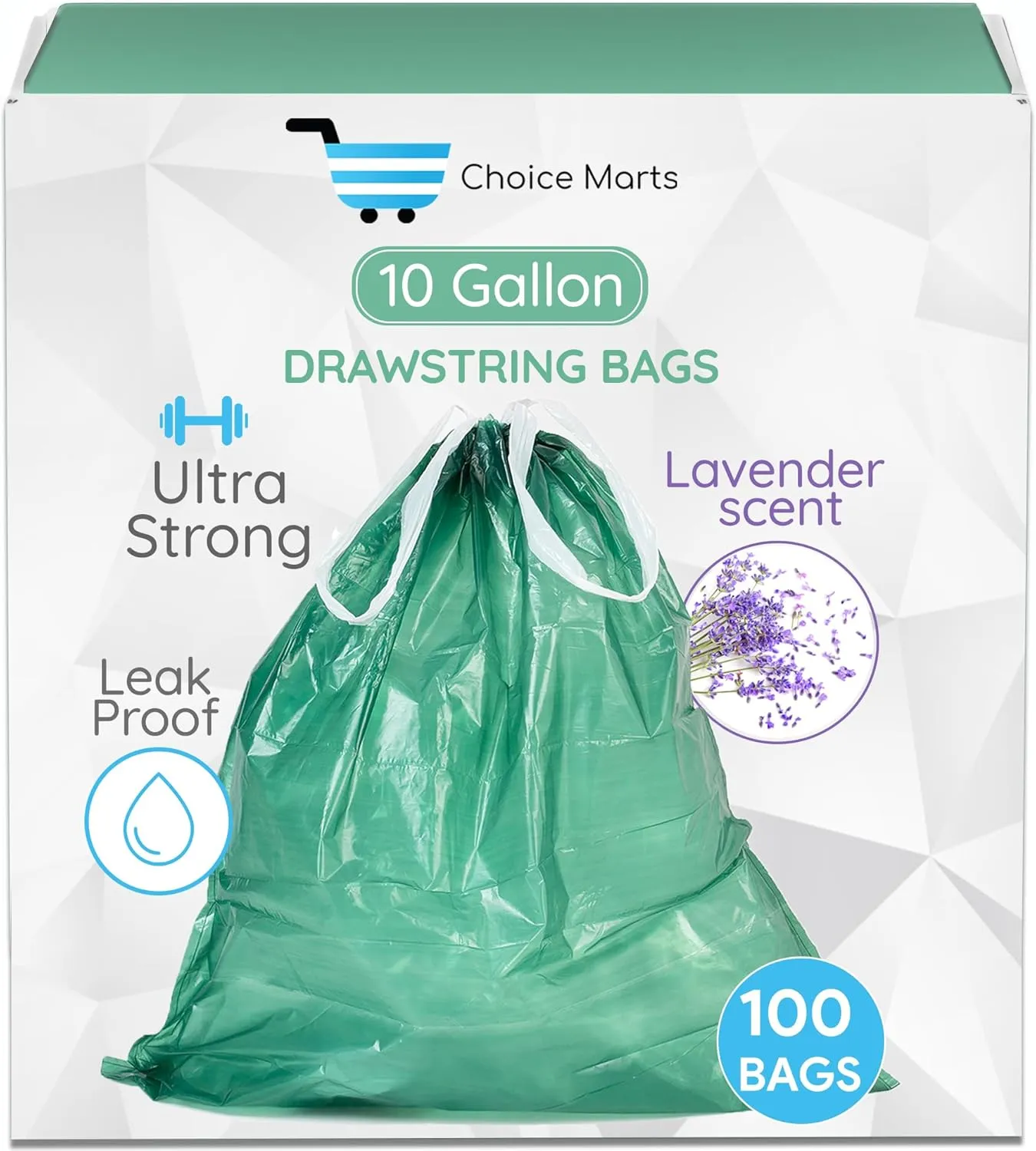 10 Gallon Trash Bag Lavender Scent Ultra Strong 100 Count With Drawstring