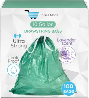 10 Gallon Trash Bag Lavender Scent Ultra Strong 100 Count With Drawstring