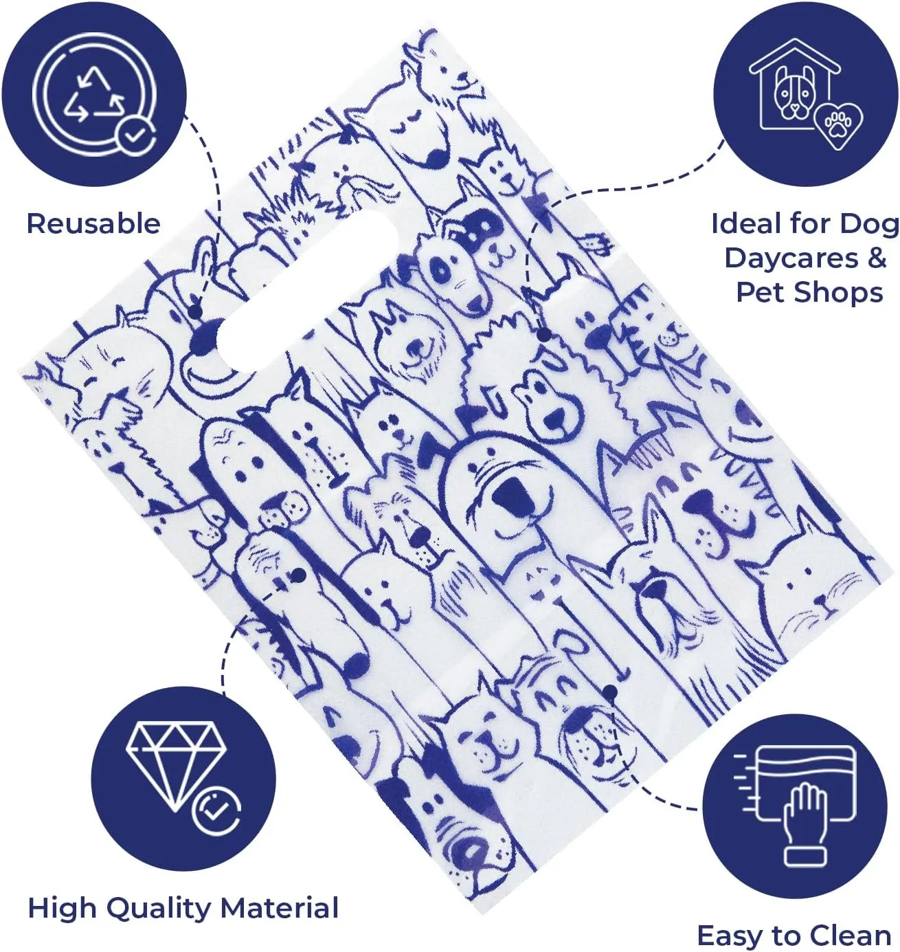 100 Pcs Pet Themed Print Bags  Seamless Pattern Cartoon Dog & Cat, MSP1005 Clear Plastic Scatter Bag, Veterinary Treat Bag for Cat & Dog  Goodie Bags w/Handles for Parties  Purple (9 x 12)