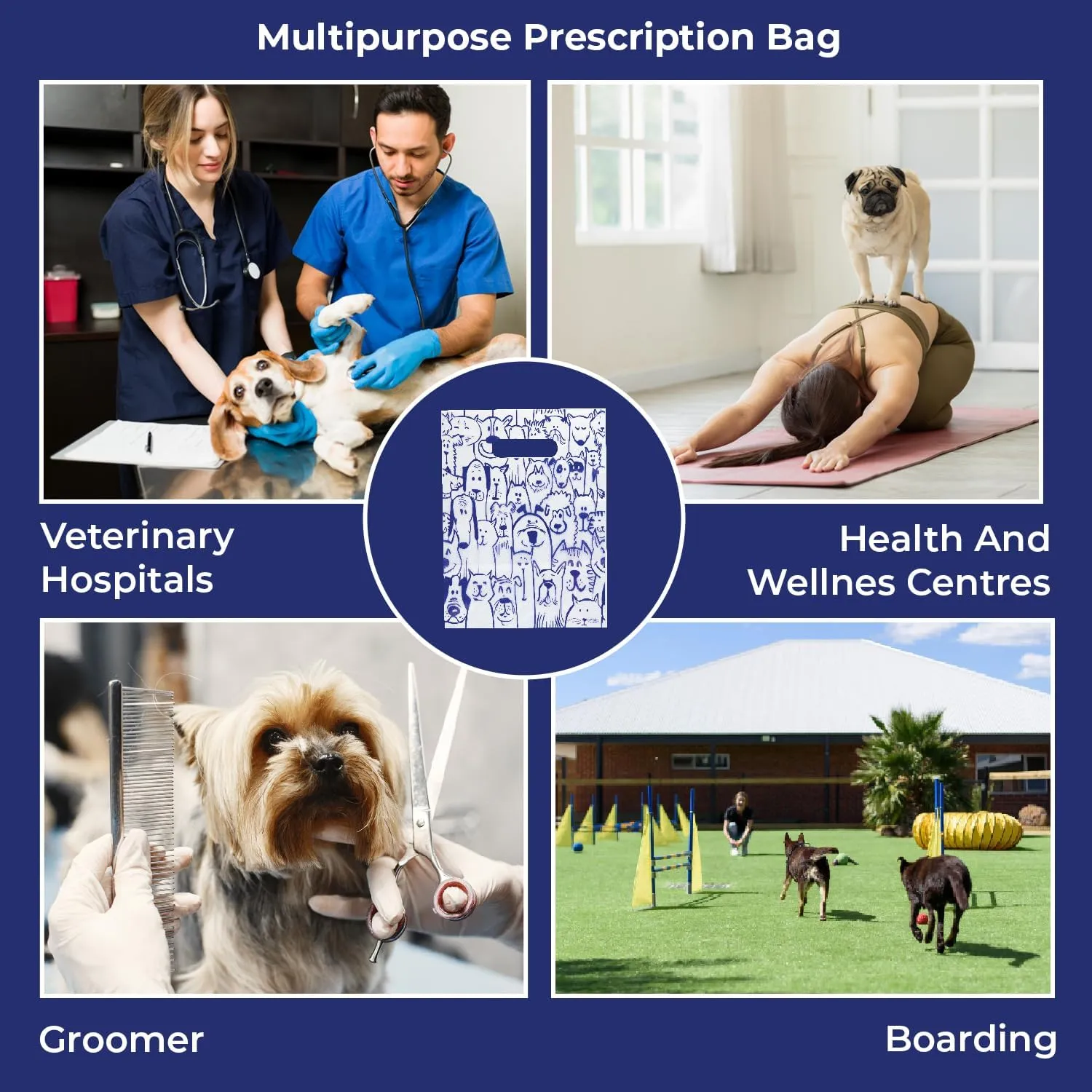 100 Pcs Pet Themed Print Bags  Seamless Pattern Cartoon Dog & Cat, MSP1005 Clear Plastic Scatter Bag, Veterinary Treat Bag for Cat & Dog  Goodie Bags w/Handles for Parties  Purple (9 x 12)