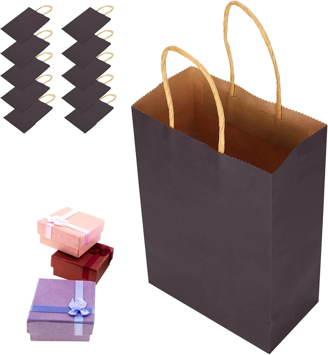 10pcs Portable Party Kraft Paper Bag Simple Shopping Packaging Souvenirs Bag with Handle for Wedding Party Supplies (Blue cowhide)
