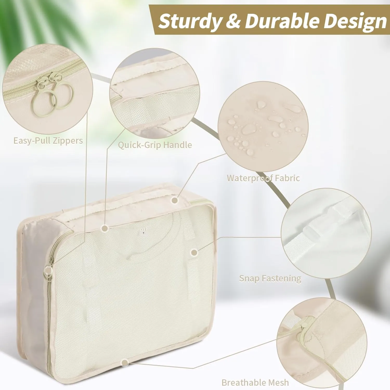 12 PCS Packing Cubes for Suitcases, Travel Luggage Organizers Bags Packing Cube Waterproof Travel Essentials Bag Packing Cubes for Clothes Shoes Storage Bags, Beige
