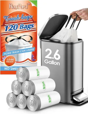 120 Counts 2.6 Gallon Small Drawstring Trash Bags Garbage Bags by RayPard, Small Strong Plastic Bags fit 7.5-10 Liter Trash Can for Home Office Kitchen Bathroom Bedroom, White Waste Basket Liners