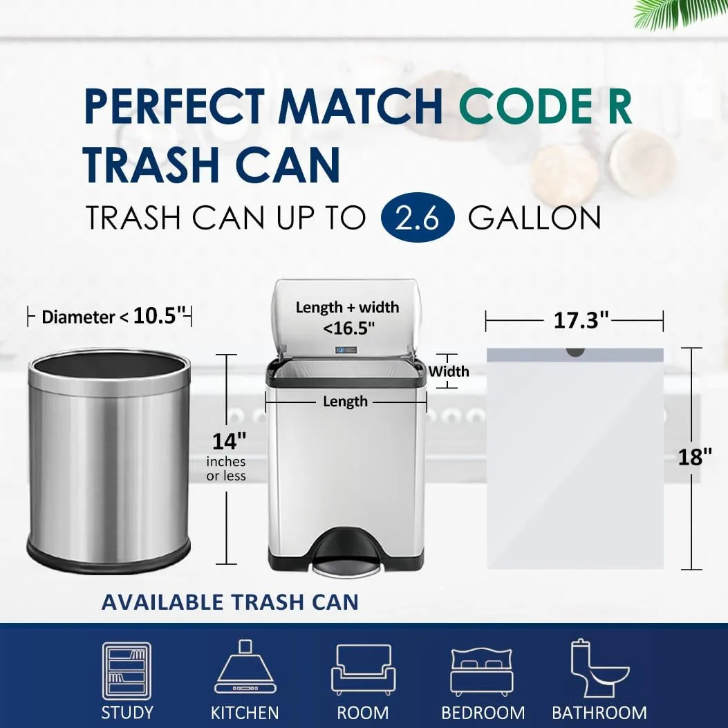 120 Counts 2.6 Gallon Small Drawstring Trash Bags Garbage Bags by RayPard, Small Strong Plastic Bags fit 7.5-10 Liter Trash Can for Home Office Kitchen Bathroom Bedroom, White Waste Basket Liners