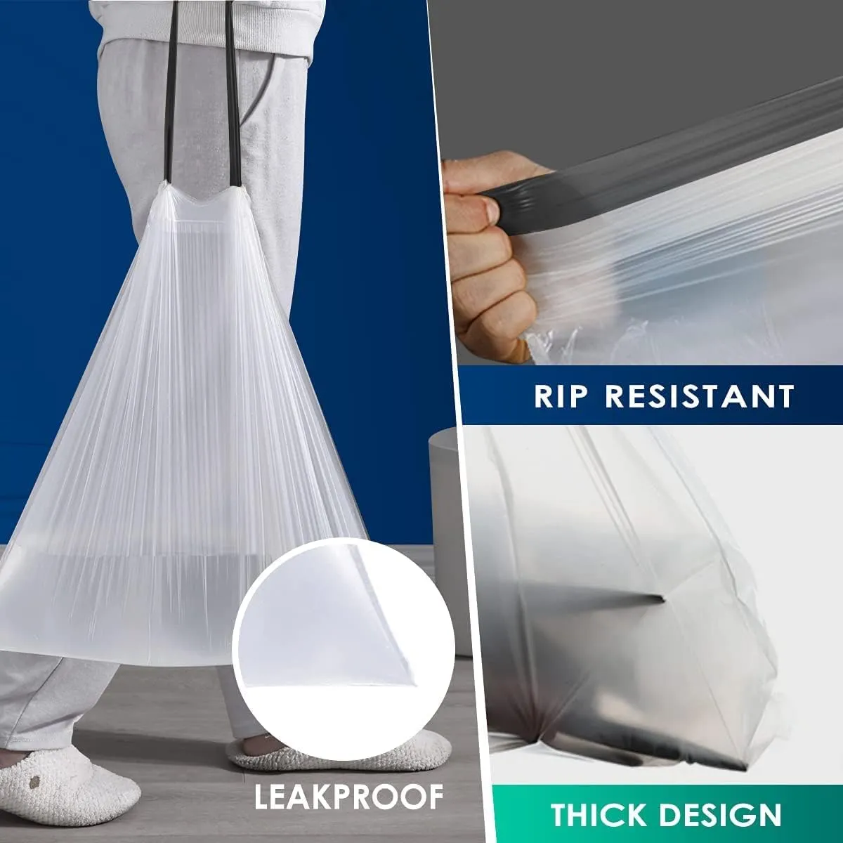 120 Counts 2.6 Gallon Small Drawstring Trash Bags Garbage Bags by RayPard, Small Strong Plastic Bags fit 7.5-10 Liter Trash Can for Home Office Kitchen Bathroom Bedroom, White Waste Basket Liners