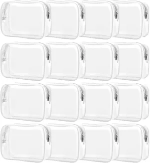 16 Pcs Clear Cosmetics Bag Bulk Clear Makeup Bag Bulk Toiletry Bag for Travel, PVC Zippered Pouch Cosmetic Makeup Bag Plastic Organizer Case for Vacation Bathroom Travel & Daily Use (White Medium)