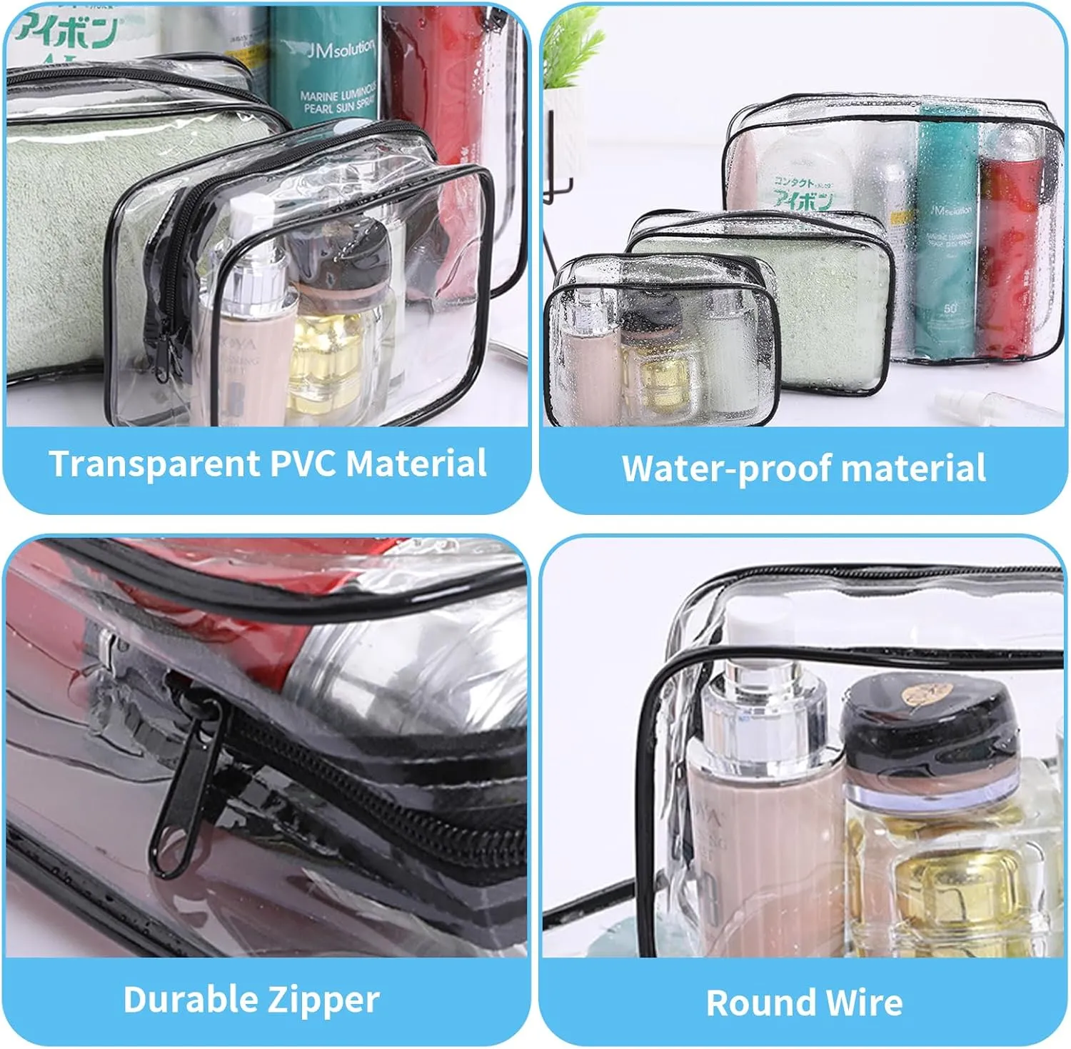 16 Pcs Clear Cosmetics Bag Bulk Clear Makeup Bag Bulk Toiletry Bag for Travel, PVC Zippered Pouch Cosmetic Makeup Bag Plastic Organizer Case for Vacation Bathroom Travel & Daily Use (White Medium)