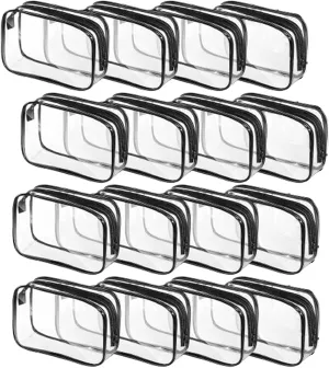 16 Pcs Clear Makeup Bag Bulk Toiletry Bag for Travel, Water-proof PVC Zippered Clear Pouch Cosmetic Makeup Bag Plastic Organizer Case for Vacation Bathroom Travel & Daily Use(Black Large)