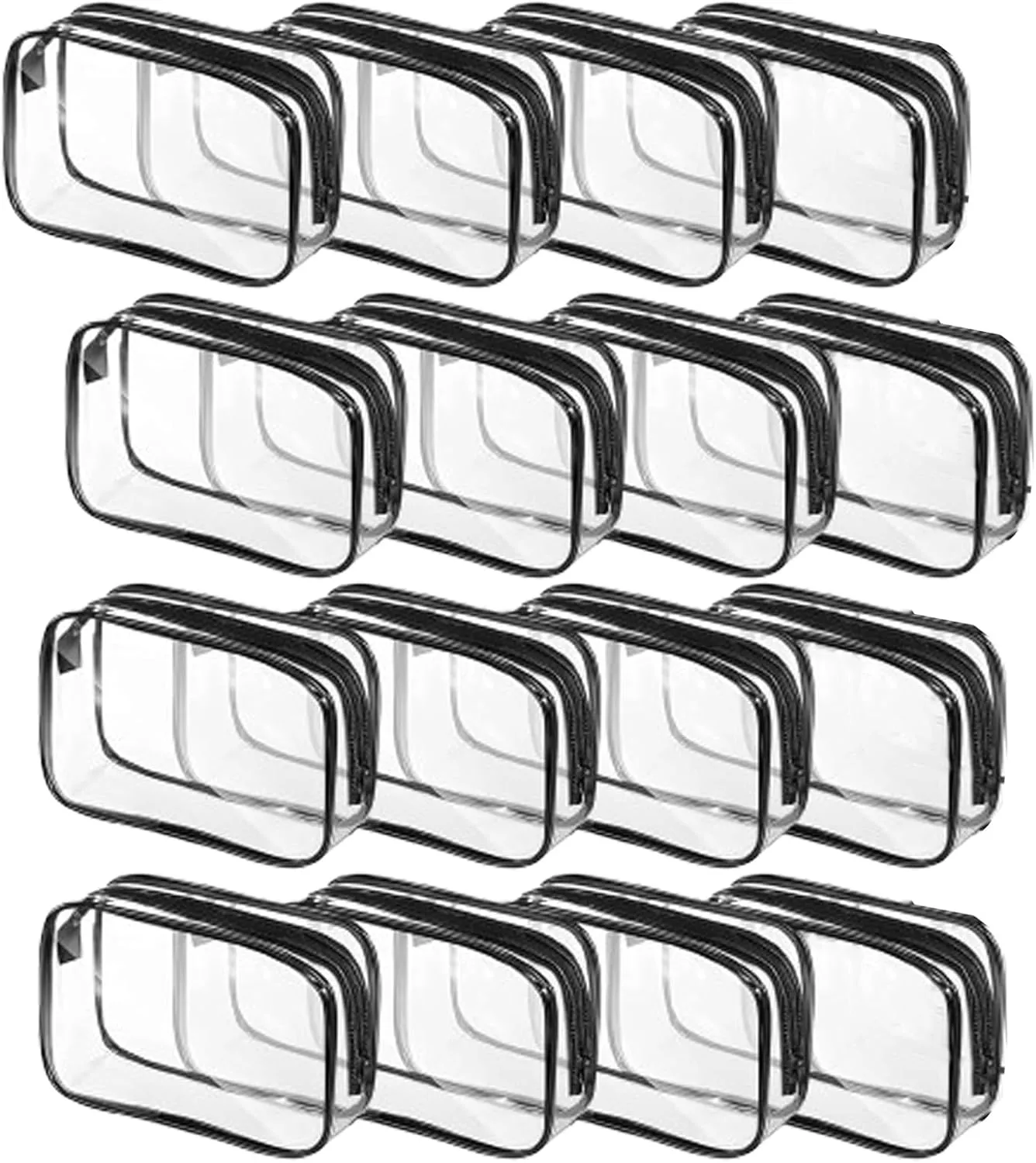 16 Pcs Clear Makeup Bag Bulk Toiletry Bag for Travel, Water-proof PVC Zippered Clear Pouch Cosmetic Makeup Bag Plastic Organizer Case for Vacation Bathroom Travel & Daily Use(Black Large)