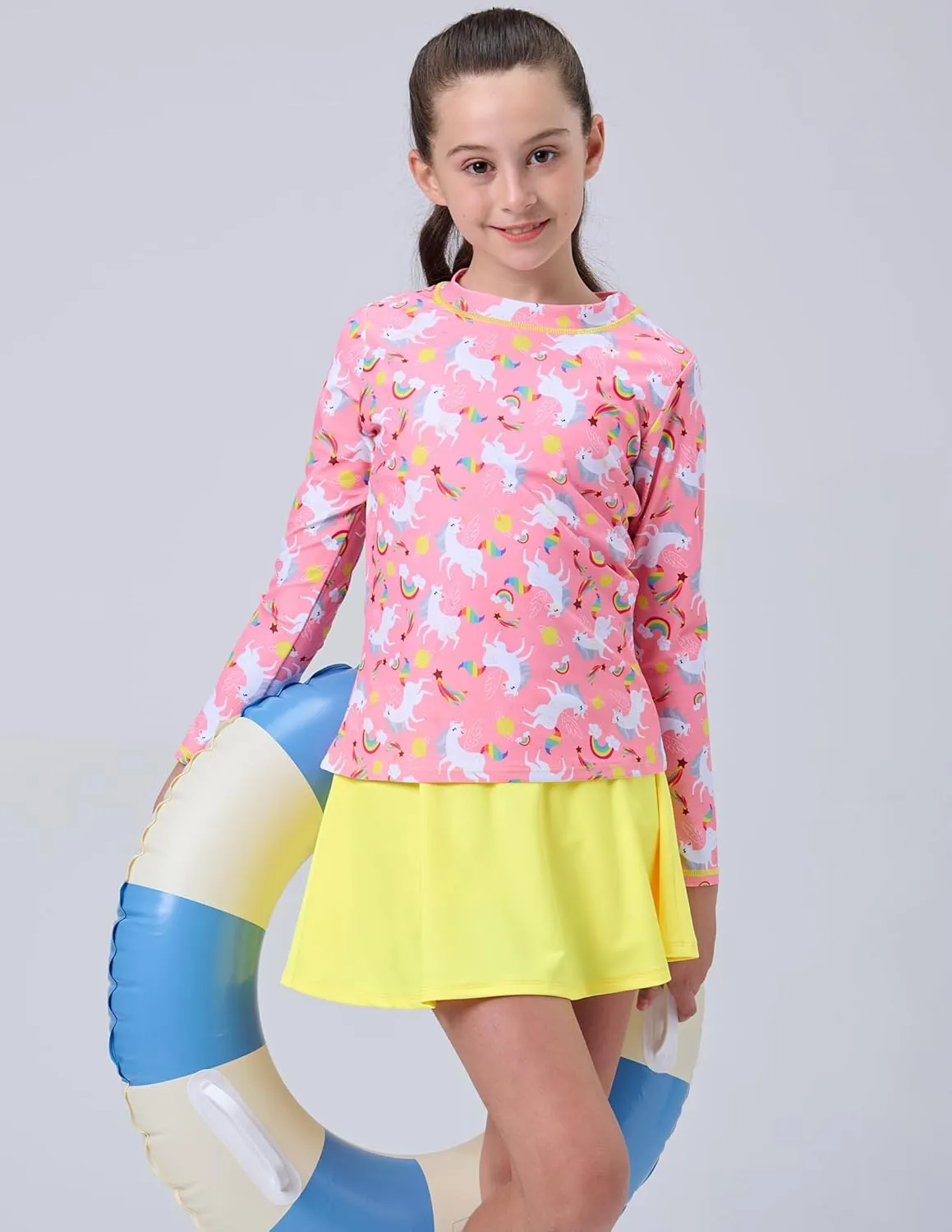 2 Pack: Girls Rash Guard Two Piece Bathing Suit Long Sleeve Swimsuit - Toddler Swimwear with Skirts Shorts 3T-12Y
