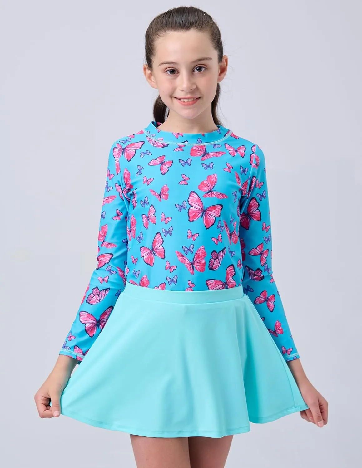 2 Pack: Girls Rash Guard Two Piece Bathing Suit Long Sleeve Swimsuit - Toddler Swimwear with Skirts Shorts 3T-12Y