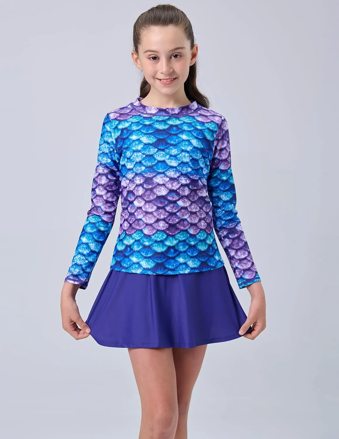 2 Pack: Girls Rash Guard Two Piece Bathing Suit Long Sleeve Swimsuit - Toddler Swimwear with Skirts Shorts 3T-12Y