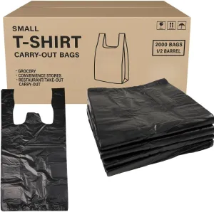 2000 Count Black T-Shirt Bags, 15" x 7" x 5"  Heavy-Duty Plastic Grocery Bags with Handles for Retail, Takeout, Convenience Stores, Durable & Tear-Resistant