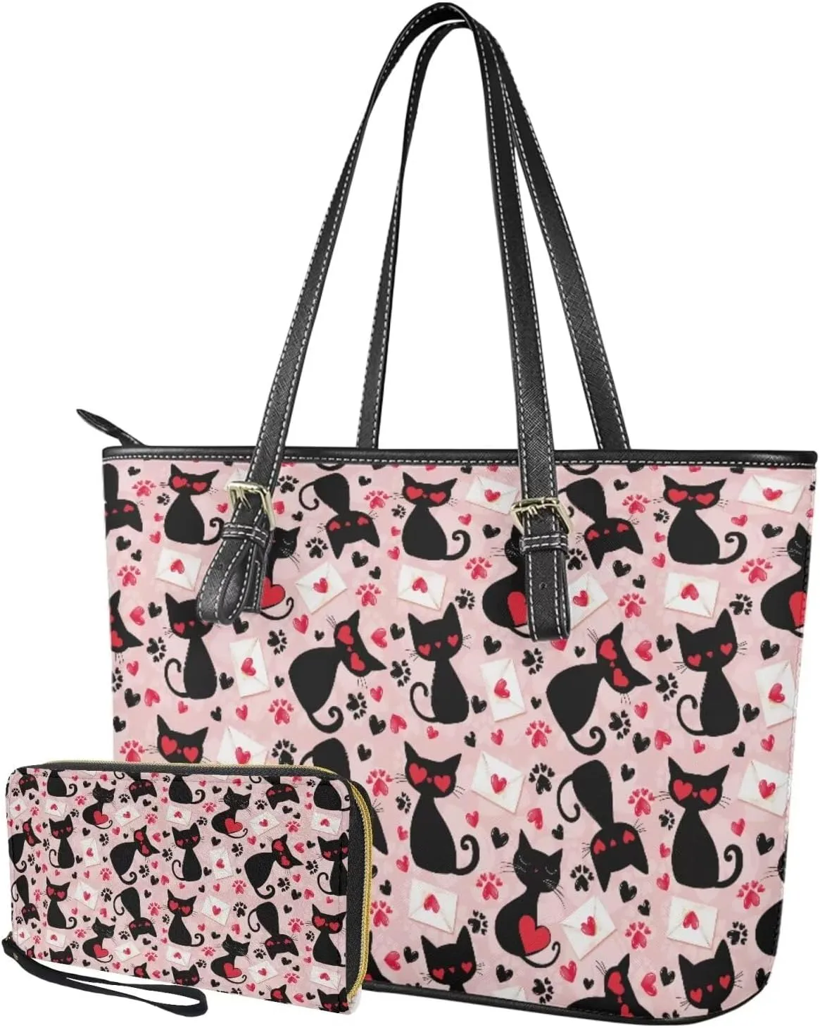 2Pcs Tote Bags Set Saddle Bags Satchel Bags for Women with Shoulder Strap Wallet Women Wristlet