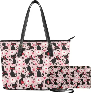 2Pcs Tote Bags Set Saddle Bags Satchel Bags for Women with Shoulder Strap Wallet Women Wristlet