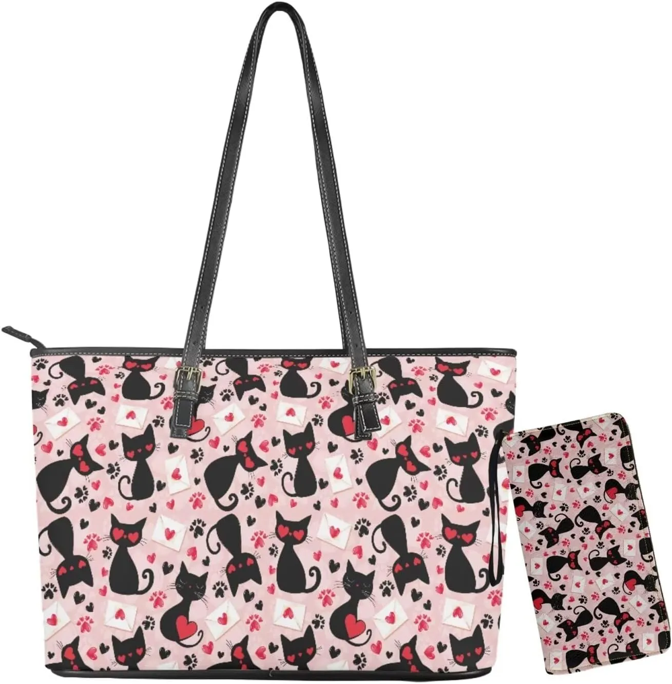 2Pcs Tote Bags Set Saddle Bags Satchel Bags for Women with Shoulder Strap Wallet Women Wristlet