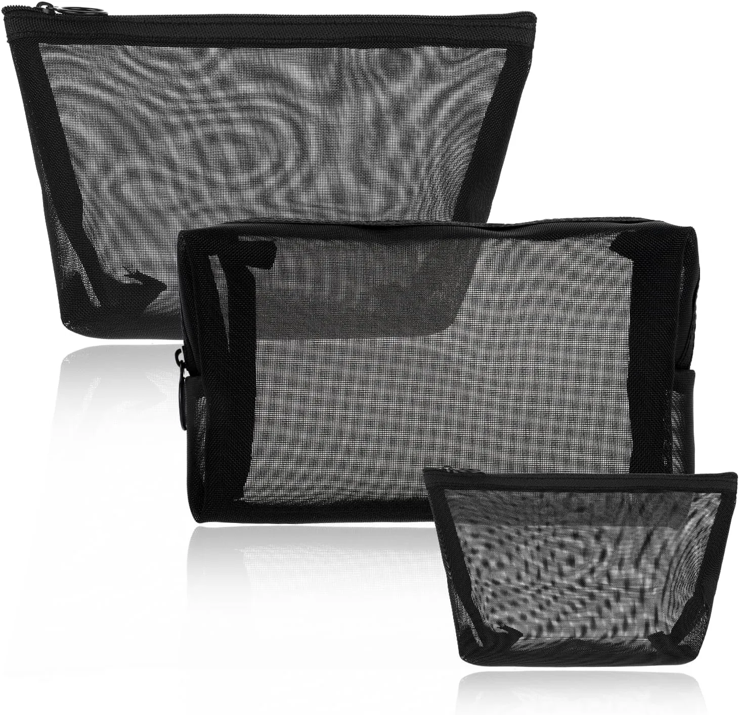 3-Piece Toiletry Bag Set - Mesh Makeup & Cosmetic Bags, Zipper Travel Purse Organizer, Portable Pouch for Home, Office & Travel Accessories, 3 Sizes