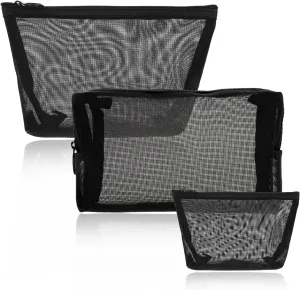 3-Piece Toiletry Bag Set - Mesh Makeup & Cosmetic Bags, Zipper Travel Purse Organizer, Portable Pouch for Home, Office & Travel Accessories, 3 Sizes