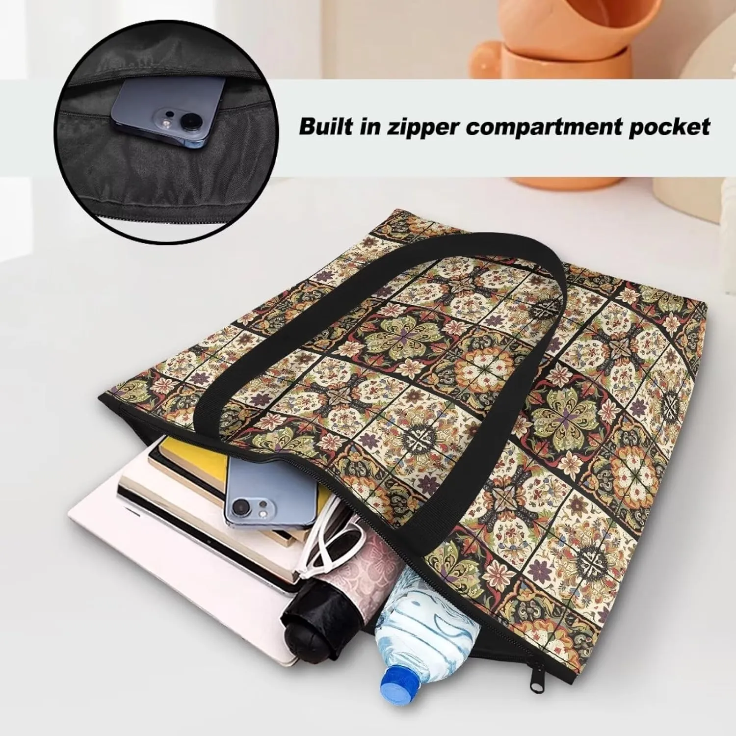 3D Vivid Cat 14x6x15 Tote Paper Bag for Women, Gothic Rose Butterfly Hand Bag, Halloween Spider Web Commute Bag