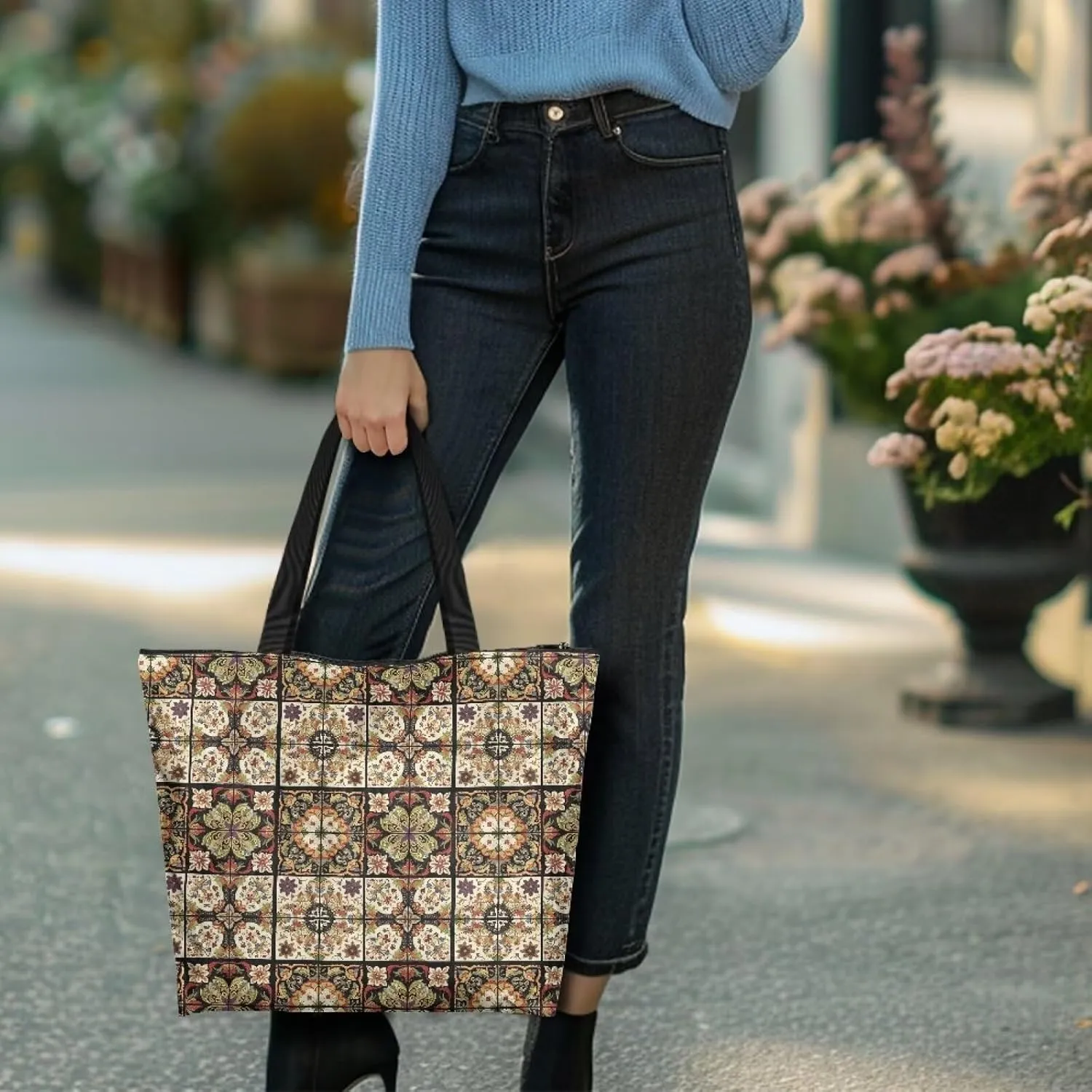3D Vivid Cat 14x6x15 Tote Paper Bag for Women, Gothic Rose Butterfly Hand Bag, Halloween Spider Web Commute Bag