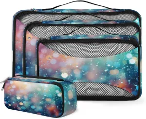 4 Set Packing Cubes for Suitcases, Travel Essentials for Carry on Luggage, Indigo Suitcase Organizers for Clothes Shoes Toiletries Travel Accessories in 4 Sizes - Glitter