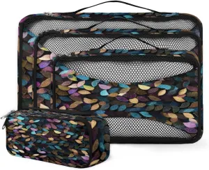 4 Set Packing Cubes for Suitcases, Travel Essentials for Carry on Luggage, Suitcase Organizers for Clothes Shoes Toiletries Travel Accessories in 4 Sizes - Botanic Feather