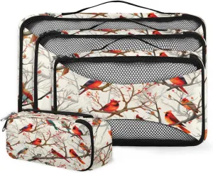 4 Set Packing Cubes for Suitcases, Travel Essentials for Carry on Luggage, Suitcase Organizers for Clothes Shoes Toiletries Travel Accessories in 4 Sizes - Cardinal Bird