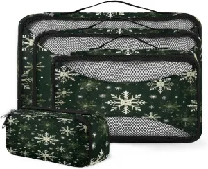 4 Set Packing Cubes for Suitcases, Travel Essentials for Carry on Luggage, Suitcase Organizers for Clothes Shoes Toiletries Travel Accessories in 4 Sizes - Christmas Snowflake