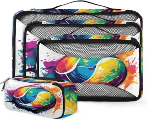 4 Set Packing Cubes for Suitcases, Travel Essentials for Carry on Luggage, Suitcase Organizers for Clothes Shoes Toiletries Travel Accessories in 4 Sizes - Colorful Ball