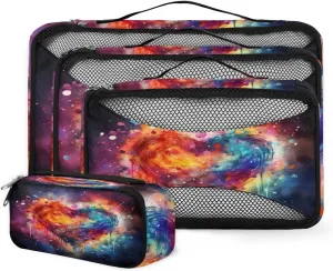 4 Set Packing Cubes for Suitcases, Travel Essentials for Carry on Luggage, Suitcase Organizers for Clothes Shoes Toiletries Travel Accessories in 4 Sizes - Colorful Heart