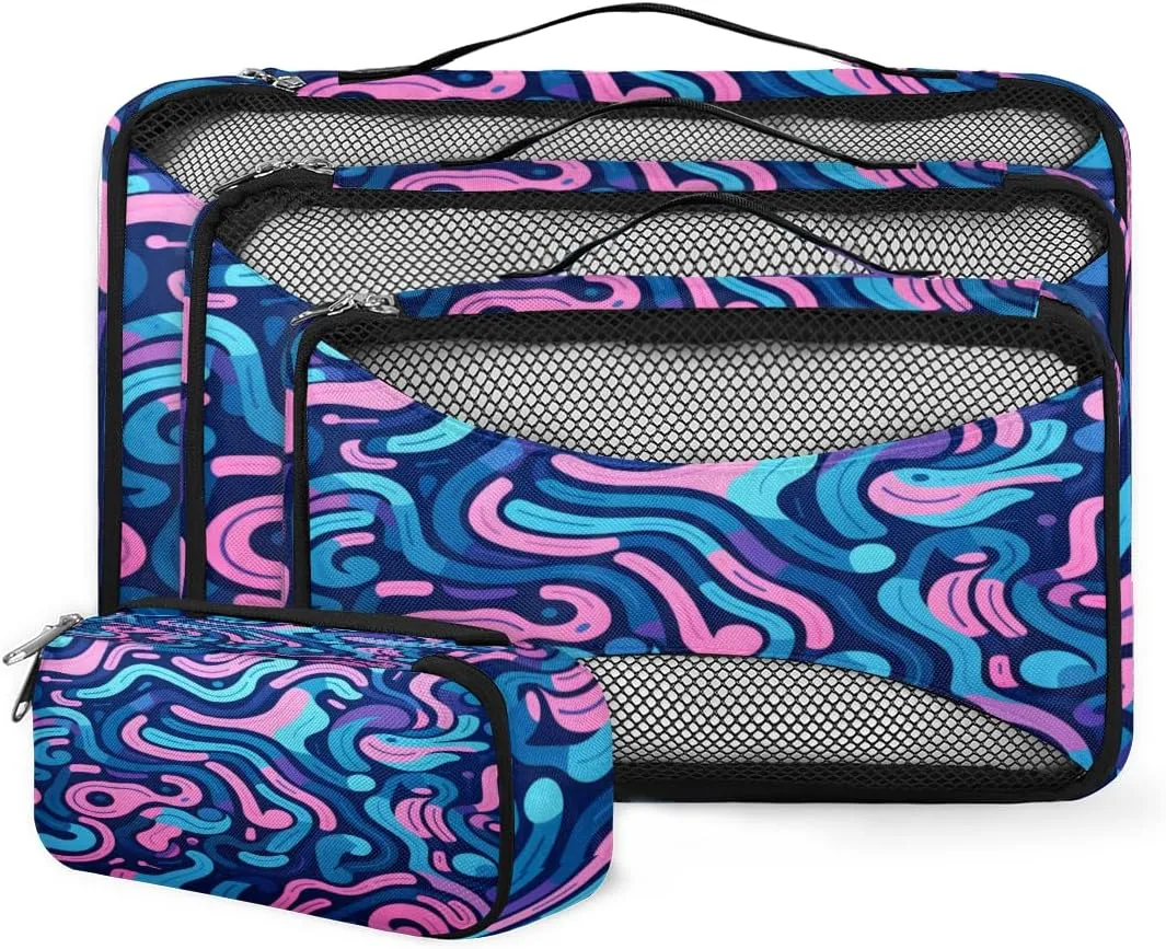 4 Set Packing Cubes for Suitcases, Travel Essentials for Carry on Luggage, Suitcase Organizers for Clothes Shoes Toiletries Travel Accessories in 4 Sizes - Fantastic Geometry