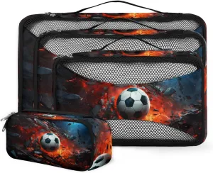 4 Set Packing Cubes for Suitcases, Travel Essentials for Carry on Luggage, Suitcase Organizers for Clothes Shoes Toiletries Travel Accessories in 4 Sizes - Football Sports