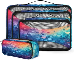 4 Set Packing Cubes for Suitcases, Travel Essentials for Carry on Luggage, Suitcase Organizers for Clothes Shoes Toiletries Travel Accessories in 4 Sizes - Heart Colorful