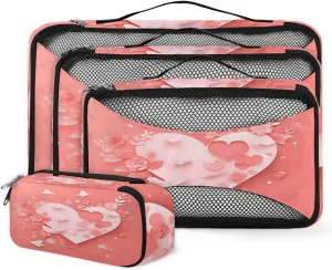 4 Set Packing Cubes for Suitcases, Travel Essentials for Carry on Luggage, Suitcase Organizers for Clothes Shoes Toiletries Travel Accessories in 4 Sizes - Paper Heart