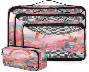4 Set Packing Cubes for Suitcases, Travel Essentials for Carry on Luggage, Suitcase Organizers for Clothes Shoes Toiletries Travel Accessories in 4 Sizes - Rainbow Flower