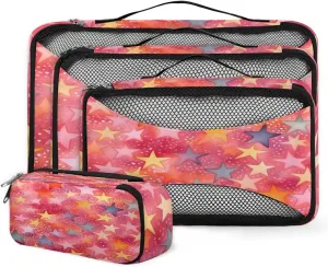 4 Set Packing Cubes for Suitcases, Travel Essentials for Carry on Luggage, Suitcase Organizers for Clothes Shoes Toiletries Travel Accessories in 4 Sizes - Rainbow Star