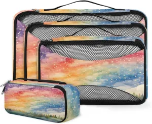 4 Set Packing Cubes for Suitcases, Travel Essentials for Carry on Luggage, Suitcase Organizers for Clothes Shoes Toiletries Travel Accessories in 4 Sizes - Rainbow Tree