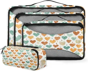 4 Set Packing Cubes for Suitcases, Travel Essentials for Carry on Luggage, Suitcase Organizers for Clothes Shoes Toiletries Travel Accessories in 4 Sizes - Retro heart