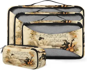 4 Set Packing Cubes for Suitcases, Travel Essentials for Carry on Luggage, Suitcase Organizers for Clothes Shoes Toiletries Travel Accessories in 4 Sizes - Retro Music