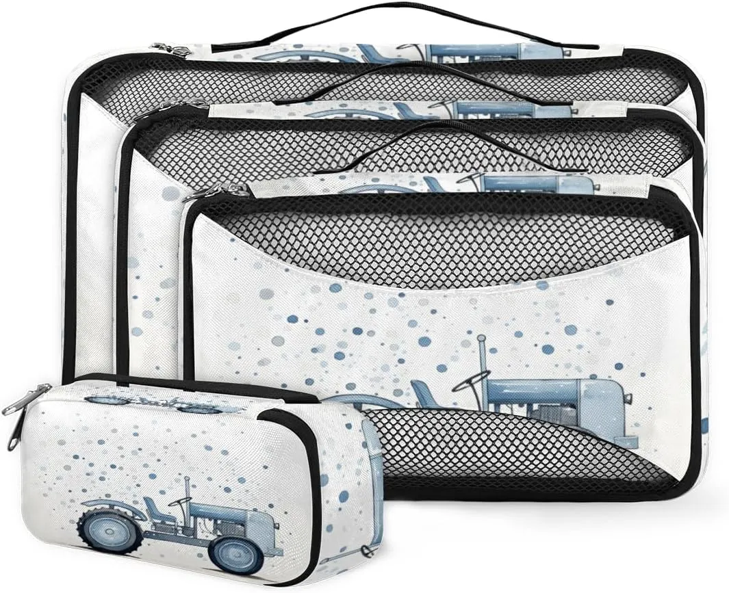 4 Set Packing Cubes for Suitcases, Travel Essentials for Carry on Luggage, Suitcase Organizers for Clothes Shoes Toiletries Travel Accessories in 4 Sizes - Retro Truck