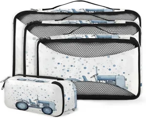 4 Set Packing Cubes for Suitcases, Travel Essentials for Carry on Luggage, Suitcase Organizers for Clothes Shoes Toiletries Travel Accessories in 4 Sizes - Retro Truck
