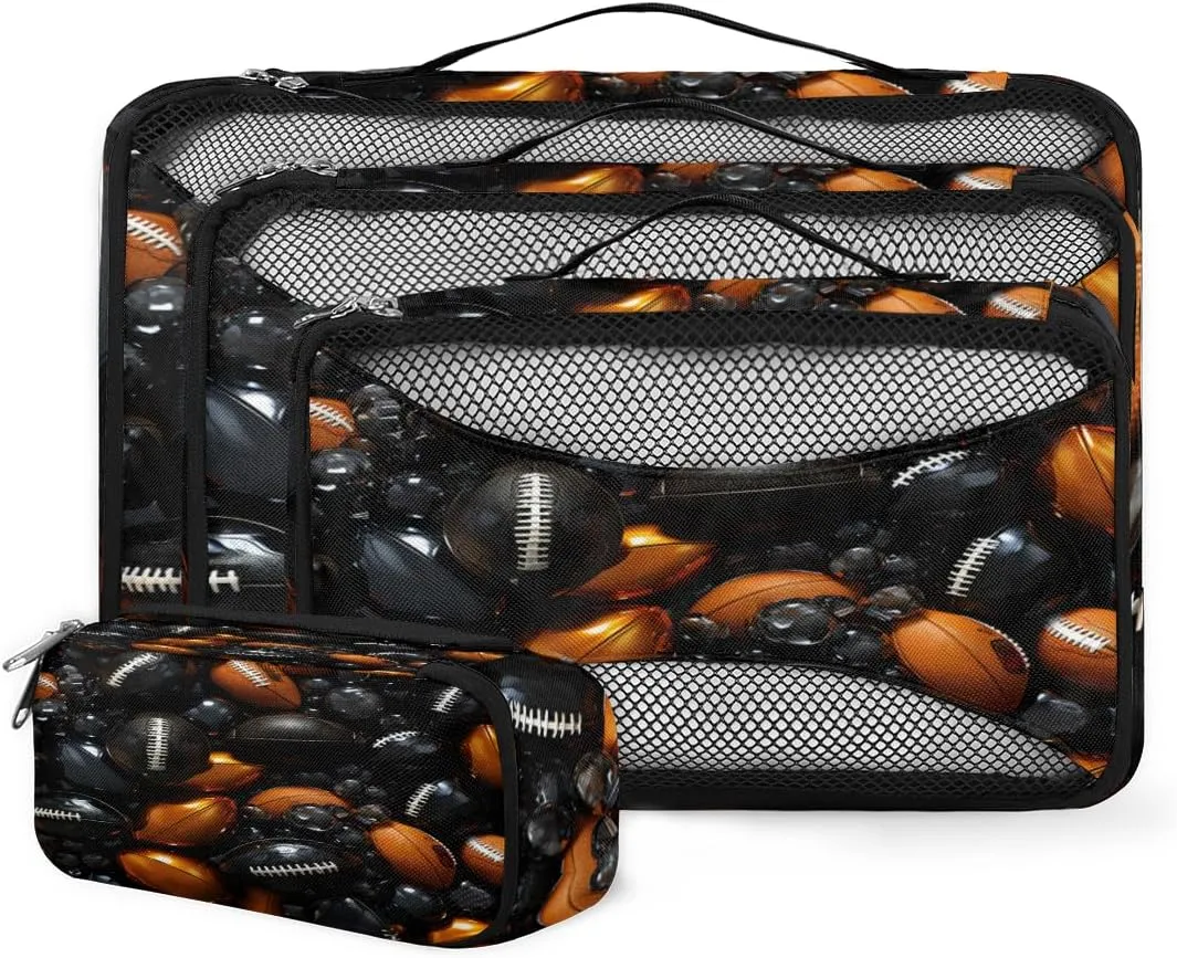 4 Set Packing Cubes for Suitcases, Travel Essentials for Carry on Luggage, Suitcase Organizers for Clothes Shoes Toiletries Travel Accessories in 4 Sizes - Rugby Ball