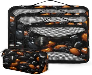 4 Set Packing Cubes for Suitcases, Travel Essentials for Carry on Luggage, Suitcase Organizers for Clothes Shoes Toiletries Travel Accessories in 4 Sizes - Rugby Ball
