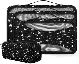 4 Set Packing Cubes for Suitcases, Travel Essentials for Carry on Luggage, Suitcase Organizers for Clothes Shoes Toiletries Travel Accessories in 4 Sizes - Silver star