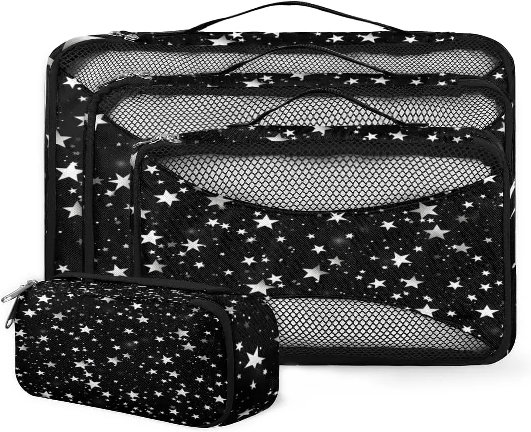 4 Set Packing Cubes for Suitcases, Travel Essentials for Carry on Luggage, Suitcase Organizers for Clothes Shoes Toiletries Travel Accessories in 4 Sizes - Silver star