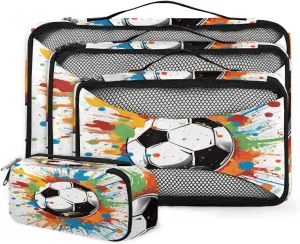 4 Set Packing Cubes for Suitcases, Travel Essentials for Carry on Luggage, Suitcase Organizers for Clothes Shoes Toiletries Travel Accessories in 4 Sizes - Sports Football