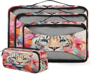 4 Set Packing Cubes for Suitcases, Travel Essentials for Carry on Luggage, Suitcase Organizers for Clothes Shoes Toiletries Travel Accessories in 4 Sizes - Tiger