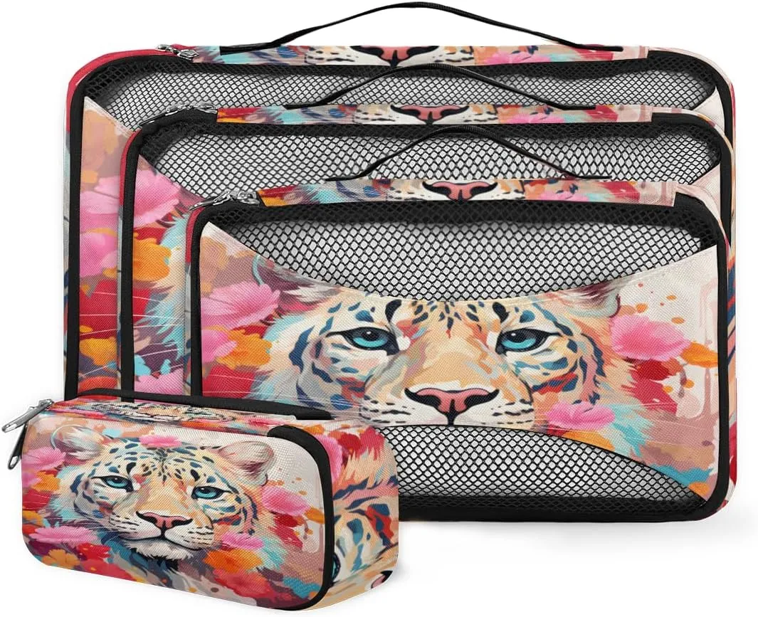 4 Set Packing Cubes for Suitcases, Travel Essentials for Carry on Luggage, Suitcase Organizers for Clothes Shoes Toiletries Travel Accessories in 4 Sizes - Tiger