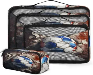 4 Set Packing Cubes for Suitcases, Travel Essentials for Carry on Luggage, Suitcase Organizers for Clothes Shoes Toiletries Travel Accessories in 4 Sizes - Wall Soccer