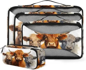 4 Set Packing Cubes for Suitcases, Travel Essentials for Carry on Luggage, Suitcase Organizers for Clothes Shoes Toiletries Travel Accessories in 4 Sizes - Watercolor Yak